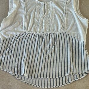 Skies Are Blue White and navy Striped Blouse